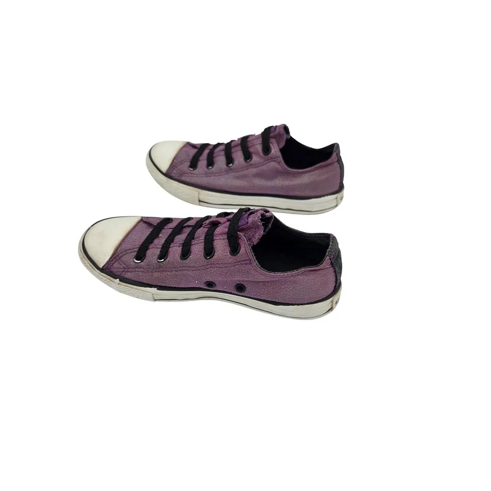 Converse All Star Girls Junior Size 2 Purple Glitter Low Top Sneakers 635478F